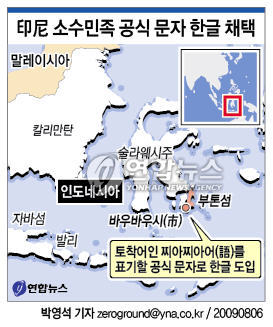 <그래픽> 印尼 소수민족 공식 문자 한글 채택