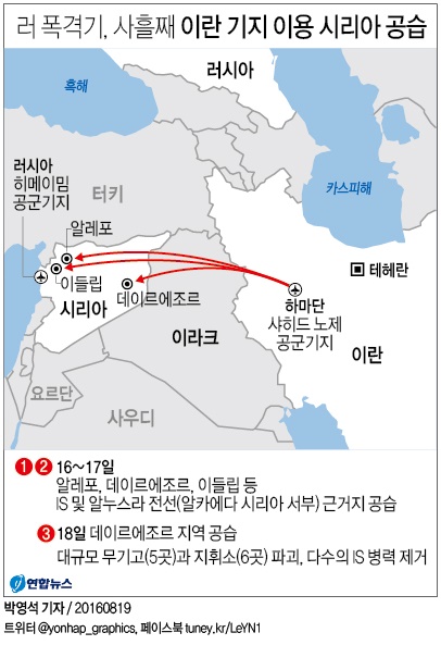 <그래픽> 러 폭격기, 사흘째 이란 기지 이용 시리아 공습