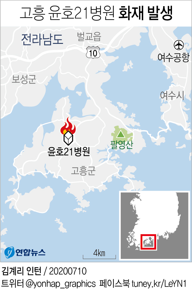[그래픽] 고흥 윤호21병원 화재 발생