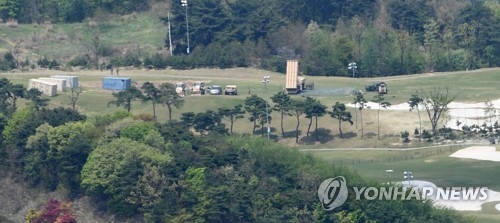 The U.S. THAAD system is deployed on a former golf course in Seongju, North Gyeongsang Province, on April 27, 2017, in a photo provided by the Daegu Ilbo newspaper. (Yonhap)