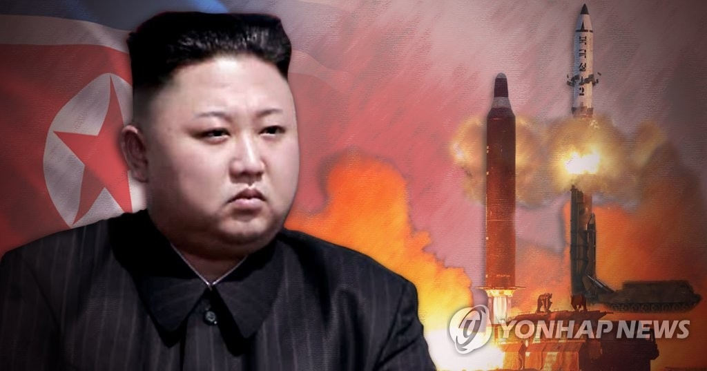 A composite image of North Korea's leader Kim Jong-un and its missile launches. (Yonhap)
