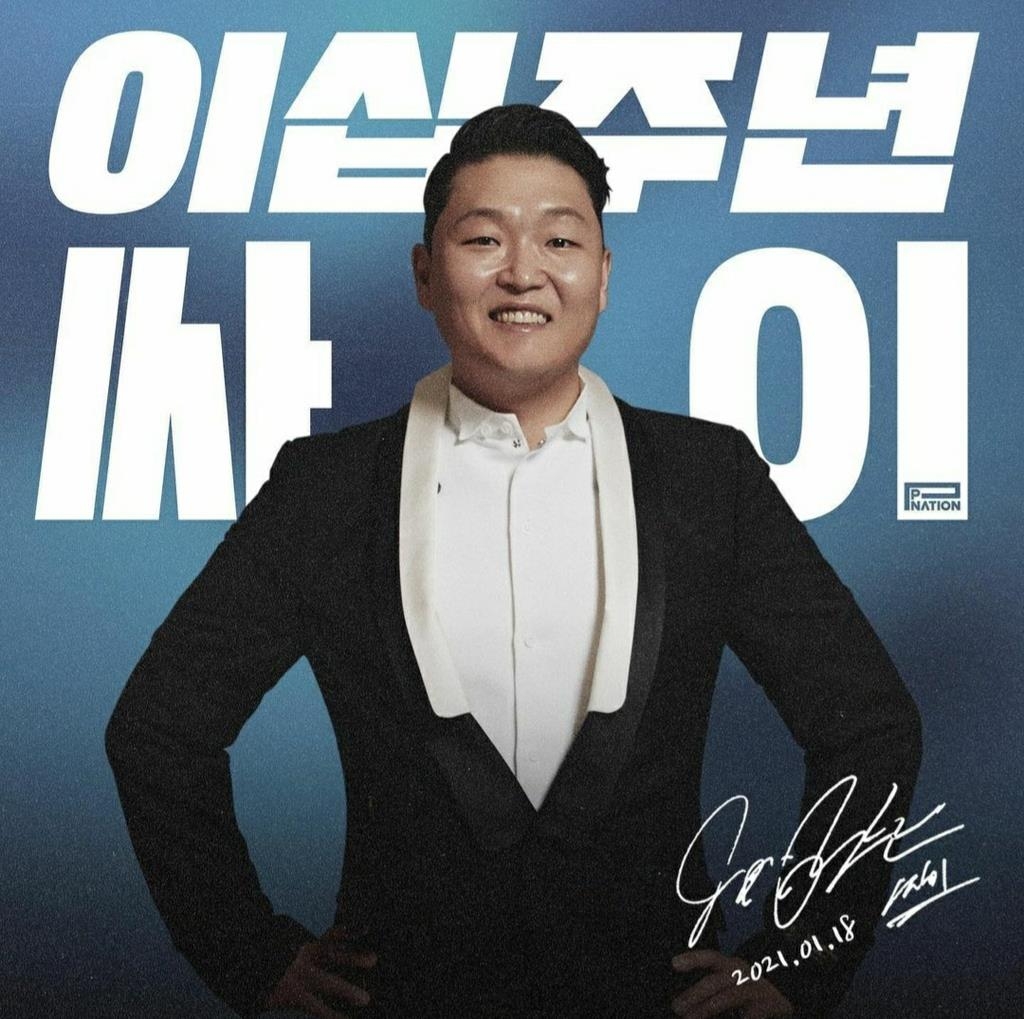 This screenshot from music label P Nation's Instagram account on Jan. 18, 2021, shows a photo marking Psy's 20th anniversary. (PHOTO NOT FOR SALE) (Yonhap)
