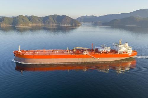 This file photo provided by Samsung Heavy Industries Co. on Feb. 18, 2021, shows an oil tanker built by the company. (PHOTO NOT FOR SALE) (Yonhap)