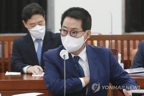 Park Jie-won, director of the National Intelligence Service, speaks during a plenary meeting in Seoul of the parliamentary intelligence committee on Aug. 3, 2021. (Yonhap)