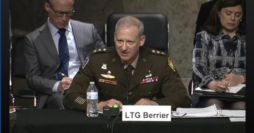 Lt. Gen. Scott Berrier, director of U.S. Defense Intelligence Agency, is seen testifying in a Senate Armed Services Committee hearing in Washington on May 10, 2022 in the image captured from the committee's website. (Yonhap)
