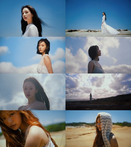 K-pop girl group aespa is seen in this combined image captured from a promotional video clip for the band's upcoming EP, provided by SM Entertainment. (PHOTO NOT FOR SALE) (Yonhap)