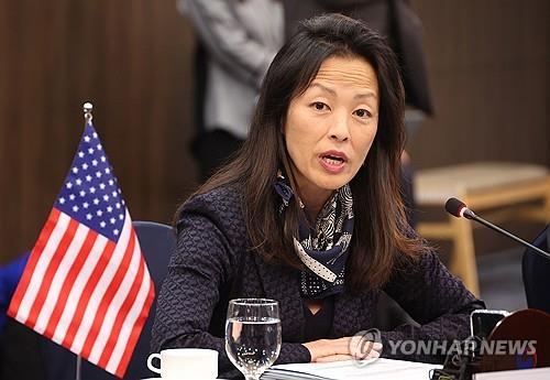 This file photo, taken Jan. 18, 2024, shows U.S. Senior Official for North Korea Jung Pak attending a trilateral meeting with her South Korean and Japanese counterparts at the foreign ministry in Seoul. (Pool photo) (Yonhap)