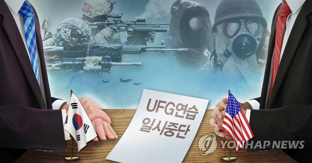 ８月に予定されていた韓米両軍による定例の合同指揮所演習「乙支フリーダムガーディアン」（ＵＦＧ）も中止される（コラージュ）＝（聯合ニュース）