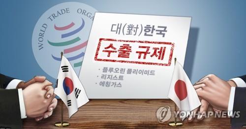 日本は７月上旬、半導体・ディスプレー材料３品目の韓国への輸出規制強化に踏み切った（イラスト）＝（聯合ニュース）