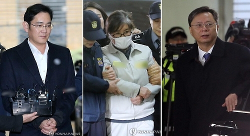 이재용 부회장(왼쪽), 최순실(가운데)씨, 우병우 전 수석(오른쪽)