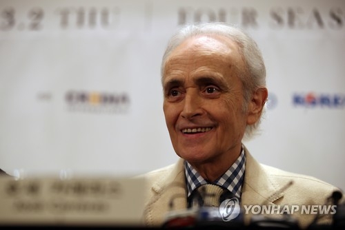 '전설의 테너' 호세 카레라스(서울=연합뉴스) 김승두 기자 = 루치아노 파바로티(1935∼2007), 플라시도 도밍고(76)와 함께 '세계 3대 테너'로 불려온 호세 카레라스(71)가 4일 서울 서초구 예술의전당 콘서트홀에서 '마지막 월드 투어-음악과 함께한 인생'을 연다. 2일 광화문 포시즌스호텔에서 열린 기자간담회에 참석한 호세 카레라스. 2017.3.2 kimsdoo@yna.co.kr