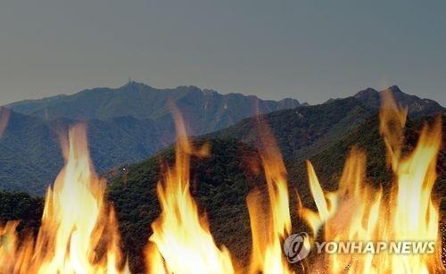 청주 우암산서 산불…헬기 동원 진화중 - 1