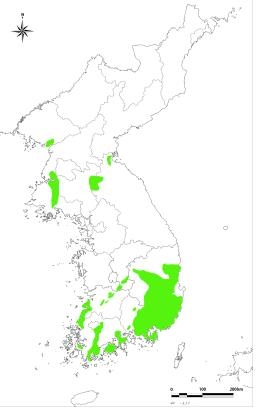 백악기 퇴적암지대 한반도 분포도
