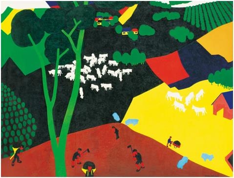 류병엽, 목장풍경, 218.2x290.9cm (300호), 2000