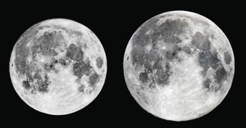 작은 달(왼쪽)과 슈퍼문 비교도 [한국천문연구원 제공=연합뉴스]