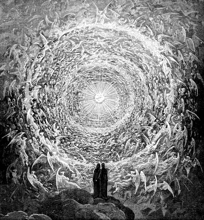 사후 세계의 비전을 담은 19세기 화가 귀스타브 도레의 그림 '신의 최고천'