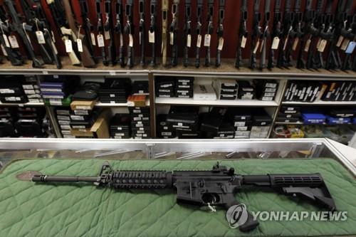 뉴질랜드 실내 사격장에 진열된 반자동 소총