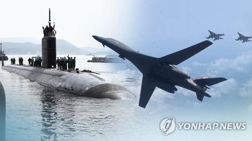 미군 B-1B 전략폭격기와 핵잠수함(CG)