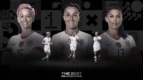 FIFA 올해의 여자선수 최종후보인 래피노, 브론즈, 모건(이상 왼쪽부터).