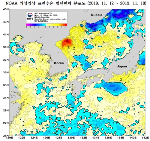 최근 우리나라 표층 수온 분포 경향