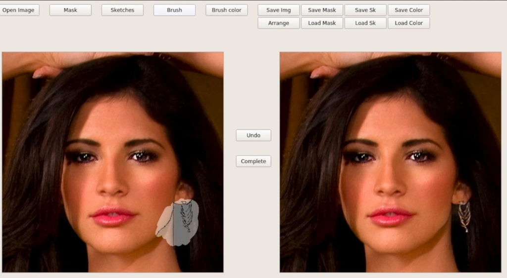 ETRI가 개발한 에스씨페갠 기술을 이용해 사진 속 인물의 귀걸이를 편집하는 모습