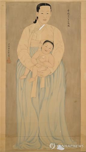어린 아이를 안고 있는 어머니 모습을 그린 채용신의 초상화 작품 '운낭자상(雲娘子像)'(국립중앙박물관 소장)