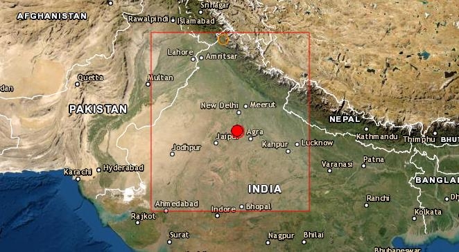 3일 인도 뉴델리 인근 지진 발생 지점. [EMSC 홈페이지 캡처]