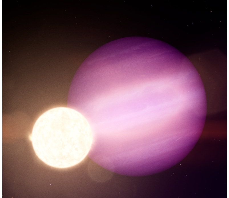 백색왜성(앞쪽)을 가까이서 도는 목성급 행성 상상도 
