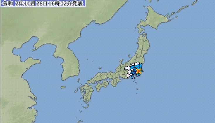 일본 수도권 지바현 규모 4.3 지진. [일본 기상청 홈페이지 캡처]