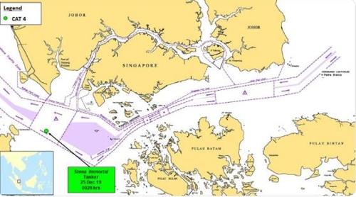 해적 사건이 빈번한 싱가포르 해협 지도