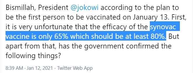 야당 총재 "시노백 백신 효과 65% 매우 유감…최소 80%는 돼야"