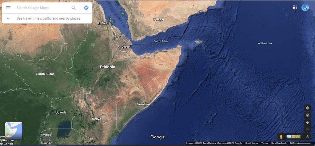 동아프리카 소말리아와 부근 지도