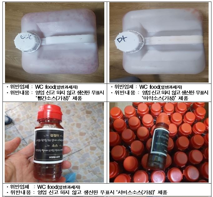 위반업체 부적합 제품 사진