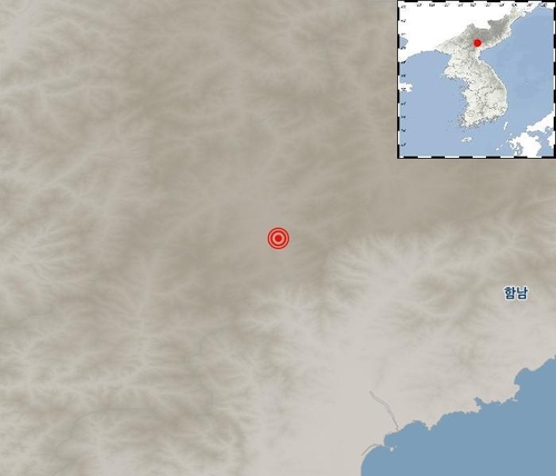 19일 오전 6시 41분께 규모 2.6의 지진이 발생한 북한 함경남도 장진 동남동쪽 4㎞ 지역. [기상청 홈페이지 갈무리=연합뉴스. 재판매 및 DB금지]