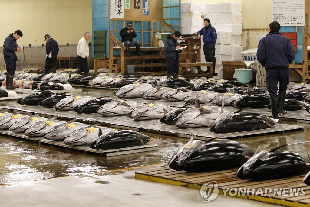사진은 일본의 한 어시장에서 상인들이 생선을 보고있는 모습(AP=연합뉴스, 자료사진)