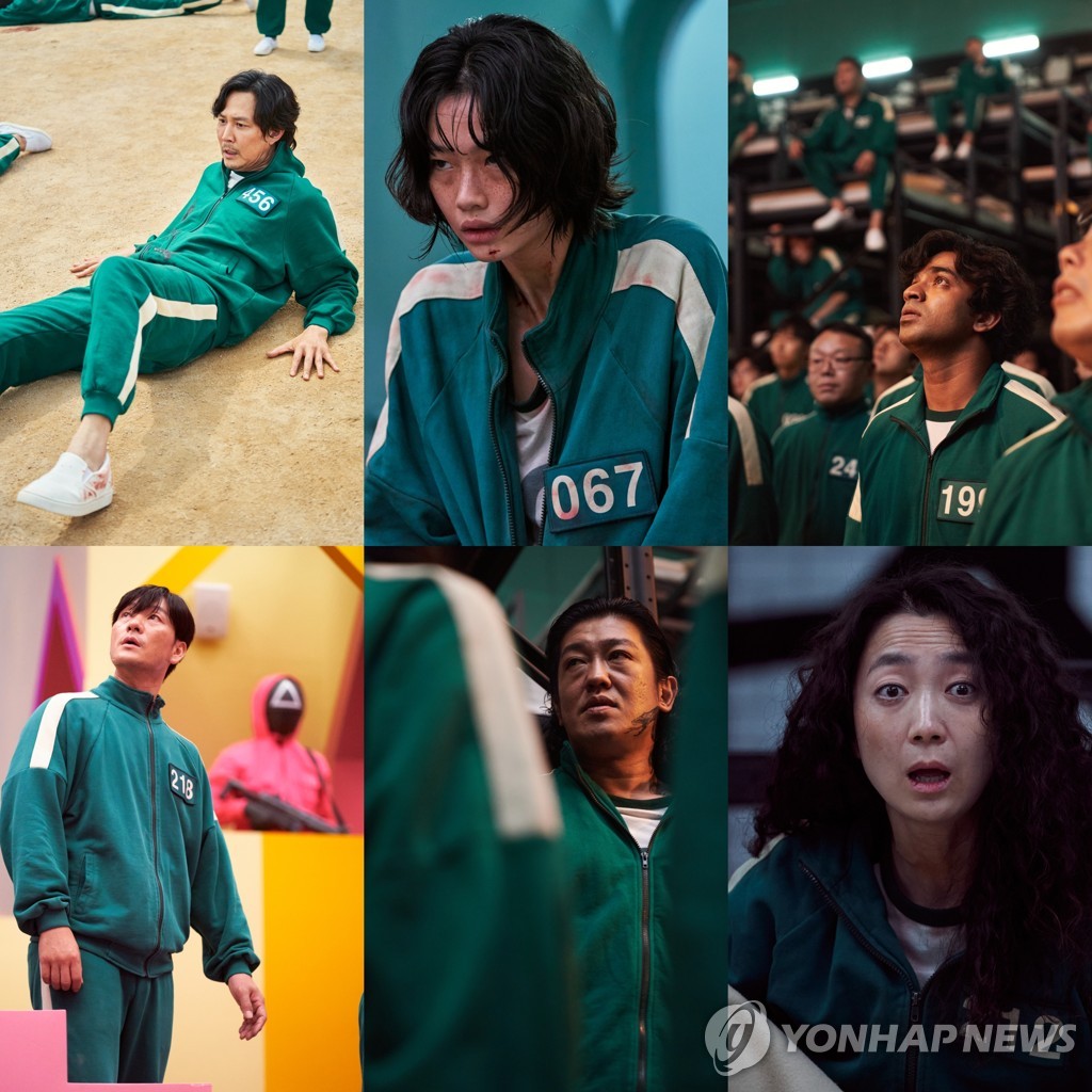 This photo, provided by Netflix on Sept. 20, 2021, shows scenes from Netflix's original Korean series "Squid Game." (PHOTO NOT FOR SALE) (Yonhap)