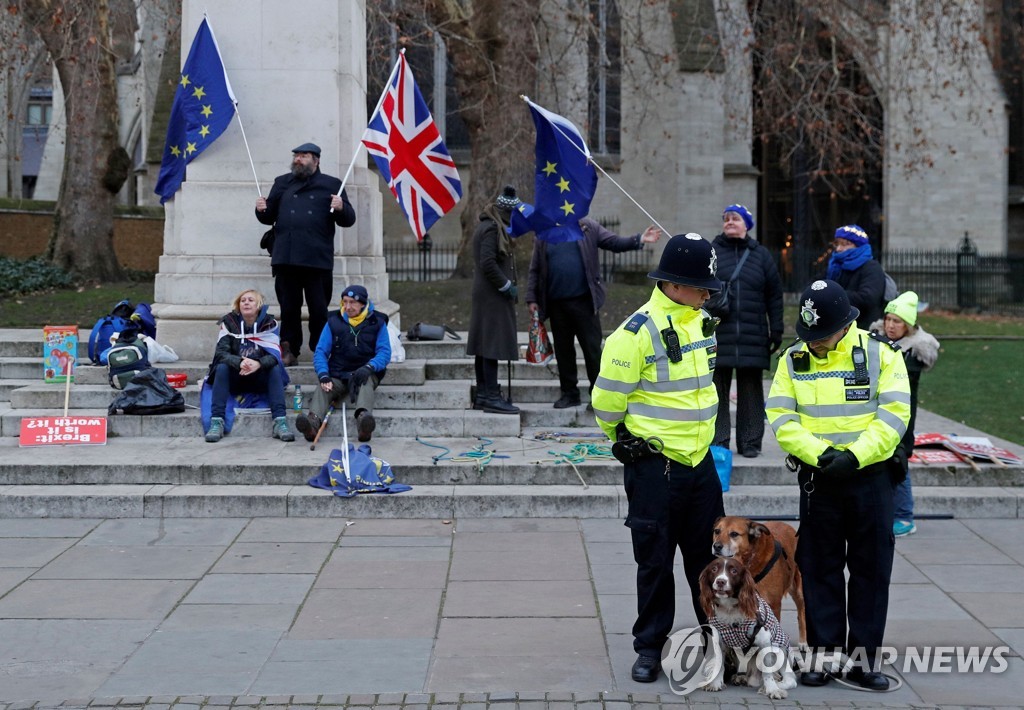 영국 의사당 인근 브렉시트 반대론자 시위 모습 [AFP=연합뉴스] 