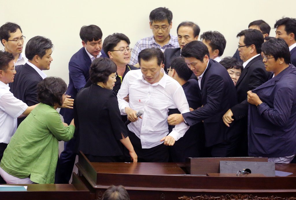의사봉 대신 주먹으로 날치기 통과