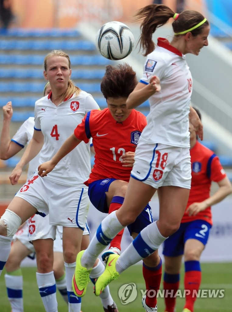 한국과 체코의 여자축구 경기 모습. 
