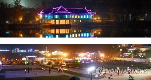 北매체, 자강도 강계시 야경 선전
(서울=연합뉴스) 북한의 대외선전용 매체인 '조선의오늘'은 18일 홈페이지에 게재한 '북방의 도시에 펼쳐진 꺼질 줄 모르는 불야경'이라는 글에서 자강도 장자강변에 있는 강계시의 밤 풍경을 소개했다. 사진은 강계시의 야경 모습. 2016.7.18 << 국내에서만 사용가능. 재배포 금지. For Use Only in the Republic of Korea. No Redistribution >>
nkphoto@yna.co.kr