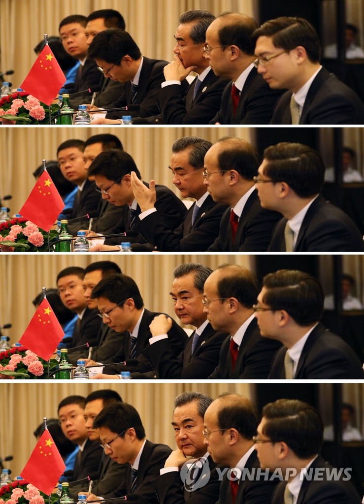 불만 표시하는 중국 왕이 외교부장