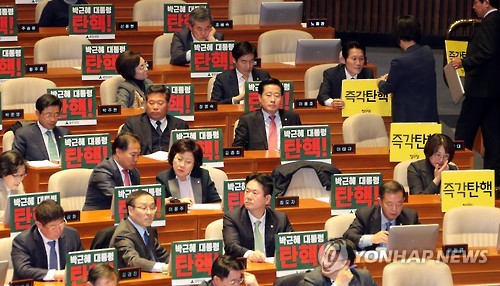 본회의장 '탄핵촉구' 피켓들