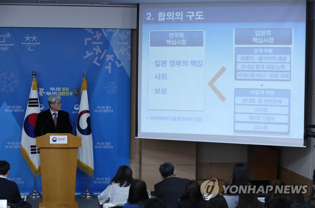 브리핑하는 오태규 위안부 TF 위원장