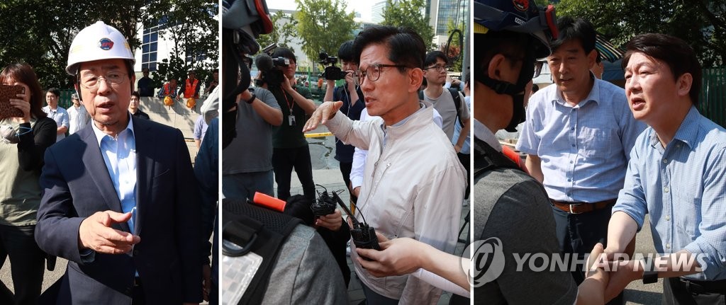 박원순-김문수-안철수, 용산 건물 붕괴 현장 방문