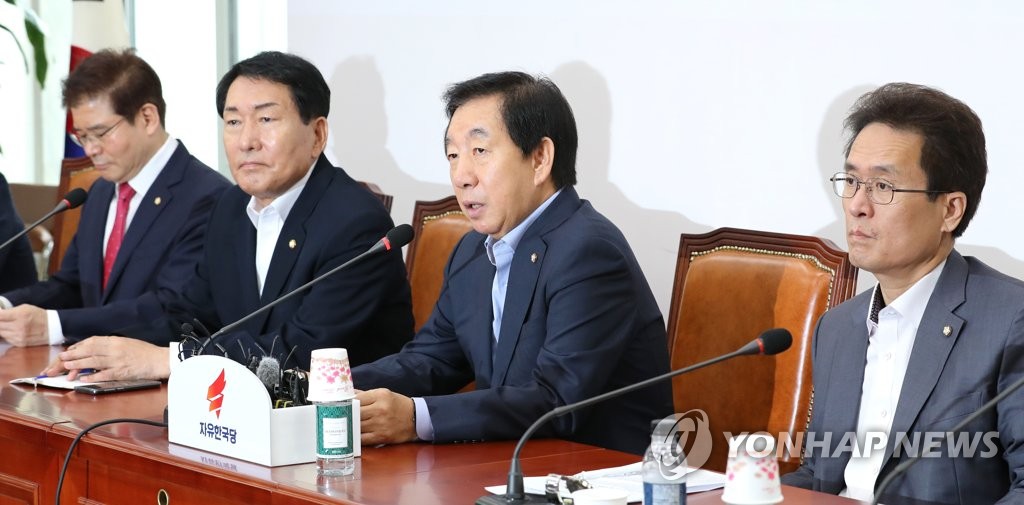 원내대책회의에서 발언하는 김성태