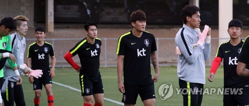 훈련 준비하는 축구대표팀