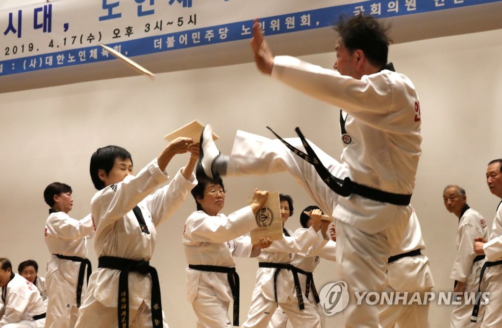 노인체육 활성화 토론회에서 태권도 시범