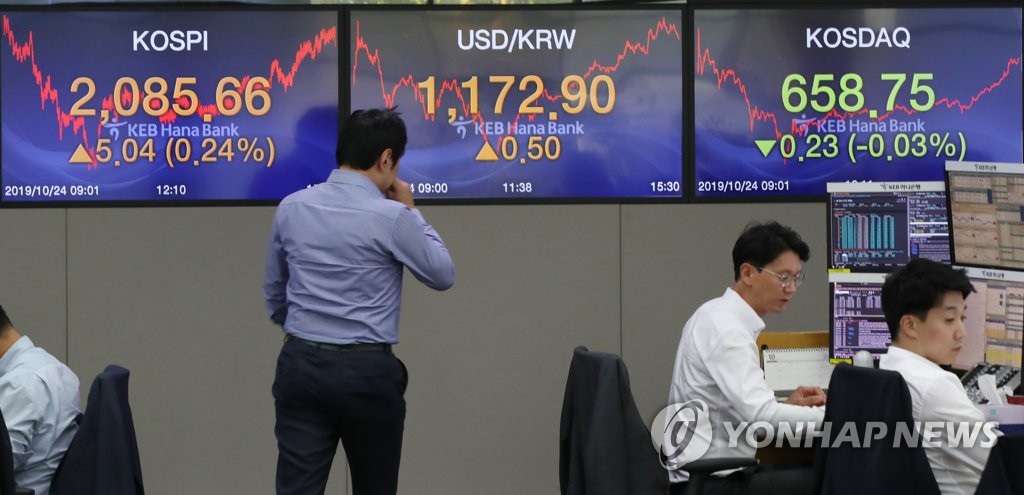코스피 하루 만에 다시 상승…2,080대 유지
