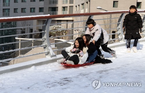 "눈썰매 타기 즐거워요"