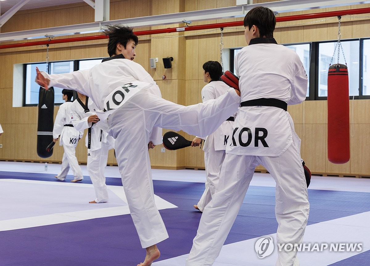 매서운 발차기 연습하는 태권도 대표팀 이다빈